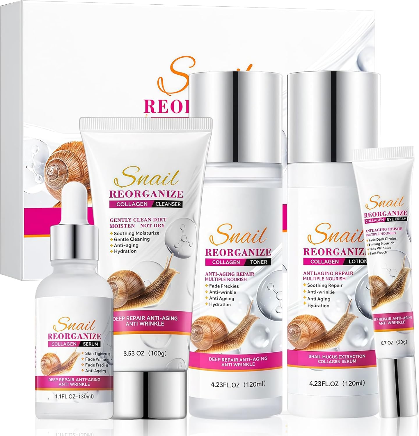 6PCS Snail Korean Mucin Skincare Set for Teenage Girls,Korea Snail Skincare Set with Cleanser,Toner,Lotion,Serum,Eye Cream,Moisturiser,Anti-Aging Face Care Kit for Women,Beauty Gift,Travel and Daily