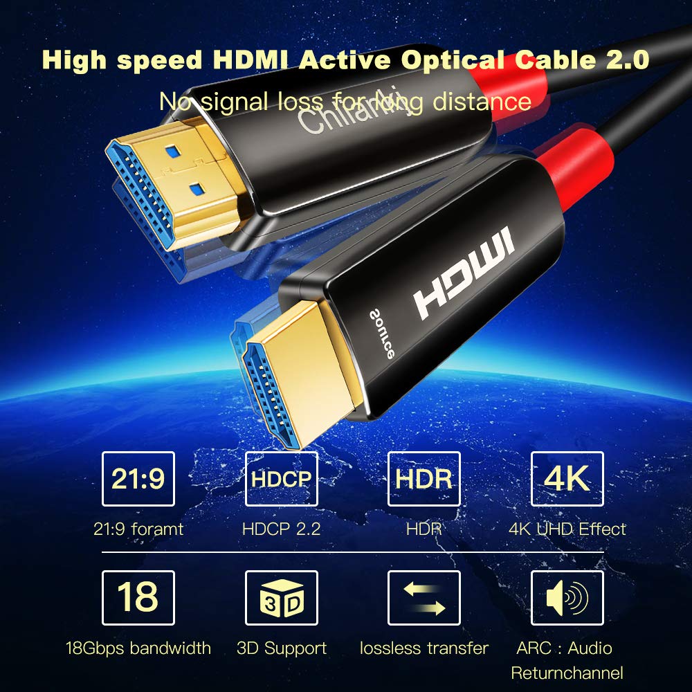 Amazon | Chliankj 光ファイバhdmi ケーブル, HDMI 2.0 4K 60Hz HDCP2
