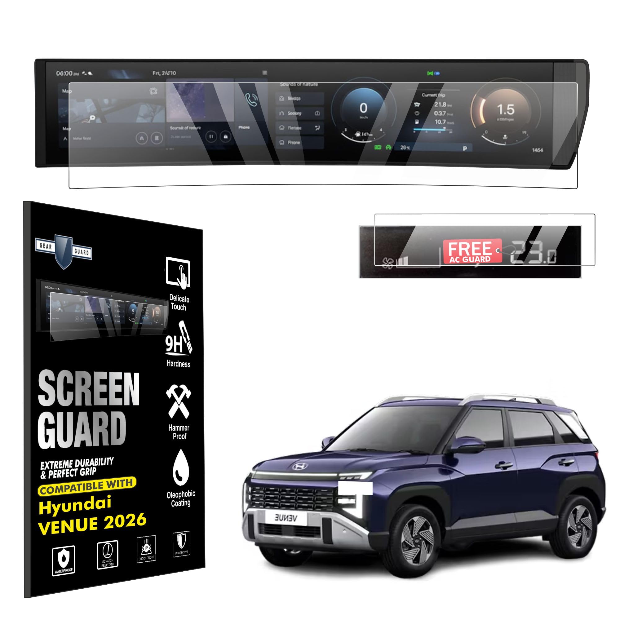 LF Screen Guard For HYUNDAI VENUE 2026 FACELIFT | 12.3 Inch Dual-Screen Infotainment & Instrument Cluster + AC Console Protector Venue 2026 HX2 HX4 HX5 HX6 HX6T HX7 HX8 HX10 N6 N10 Car Stereo Film || Android Touch Screen Accessories [Not Tempered Glass]