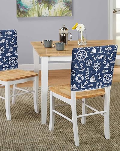Miniatura 5 de Gredice 6 fundas para sillas de comedor, brújula náutica, anclaje de lignthouse, fundas extraíbles para respaldo de silla, ancla de peces marinos en