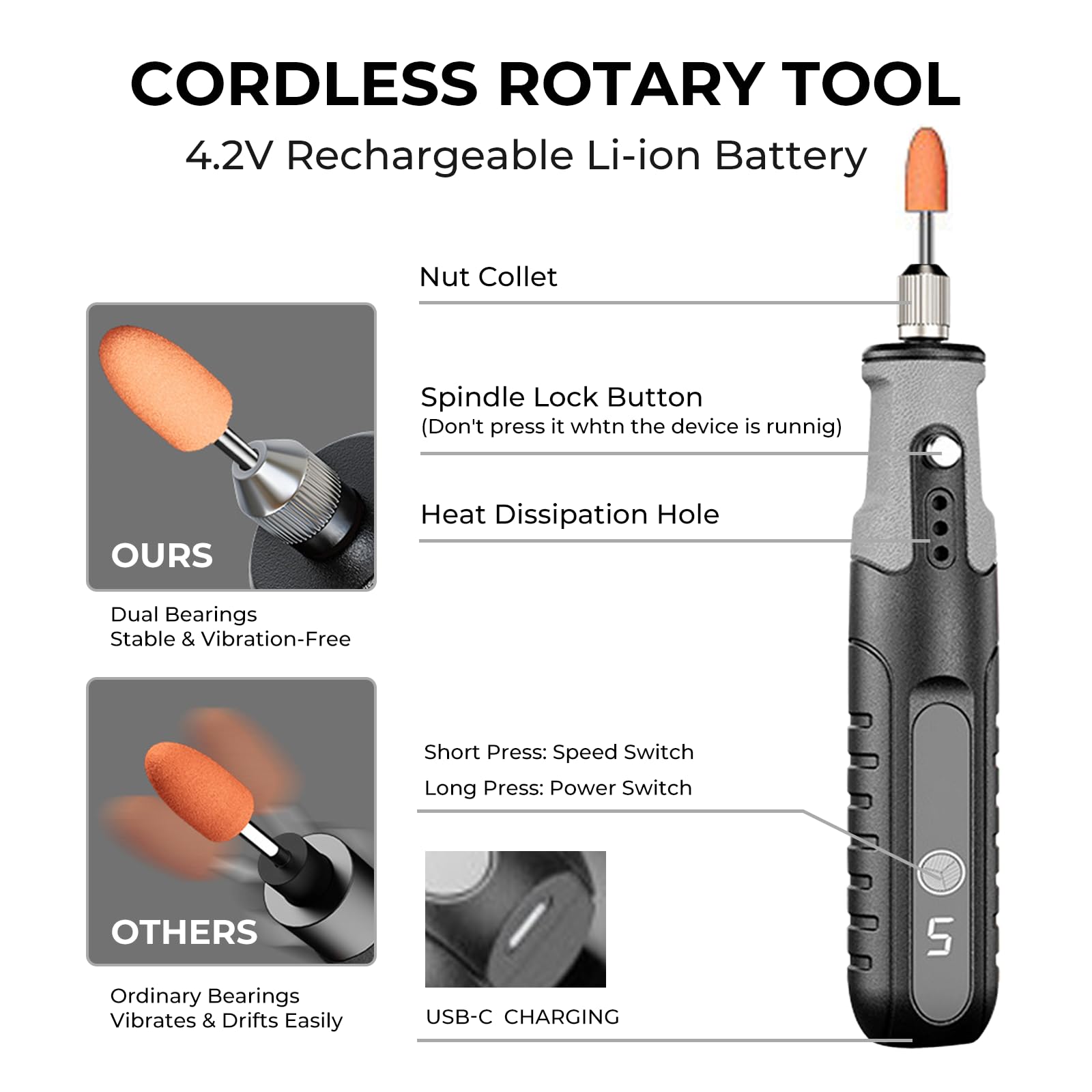 4.2V Rotary Tool Kit - 5 Speed, Engraving & Polishing -3