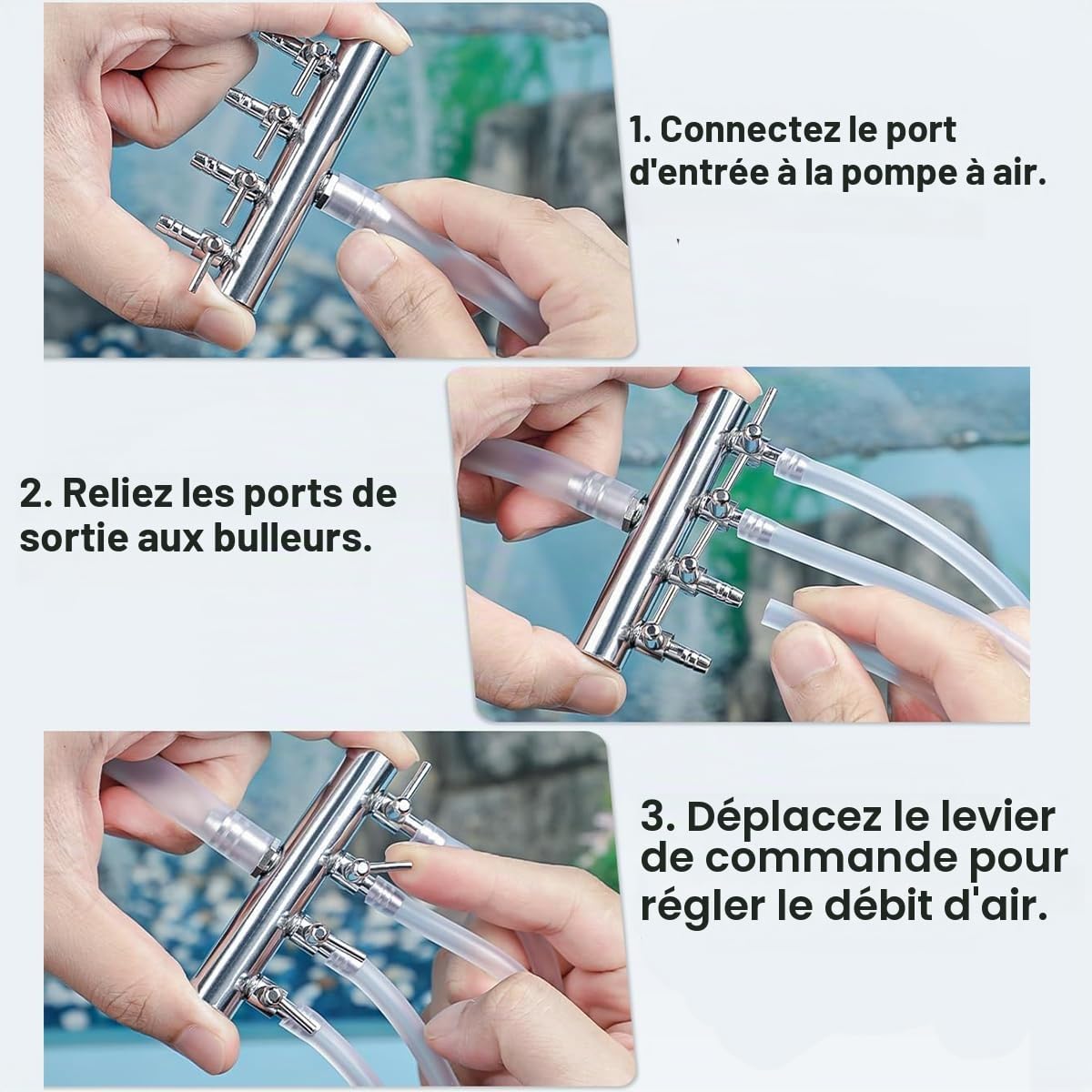 Répartiteur d'air Réglable en Acier Inoxydable pour Aquarium Valve Anti-Retour Entrée 8 mm Sortie 4 mm Séparateur De Flux d'air pour Aquarium pour Aquarium D'aquaculture Boîte à Poissons (4 Voies)