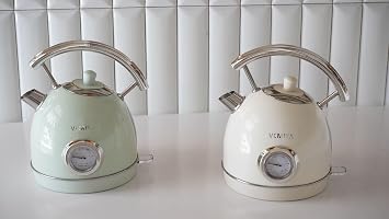 Retro Electric Water Kettle 1.7L Vintage Stainless Steel Electric Water Boiler, Fast Boiling with Auto Shut-Off & Boil-Dry Protection, Compact Countertop Kettle (Mint Green)