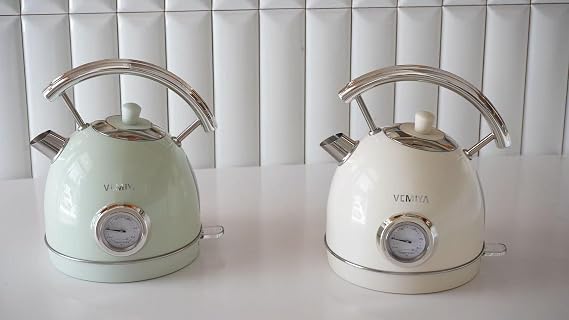 Retro Electric Water Kettle 1.7L Vintage Stainless Steel Electric Water Boiler, Fast Boiling with Auto Shut-Off & Boil-Dry Protection, Compact Countertop Kettle (Mint Green)