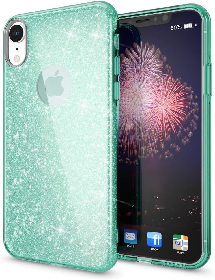 NALIA Glitter Case Compatible with iPhone XR, Ultra-Thin Mobile Sparkle Silicone Back-Cover, Protective Slim-Fit Shiny Protector Skin, Shockproof Crystal Gel Bling Smart-Phone Bumper, Color:Mint