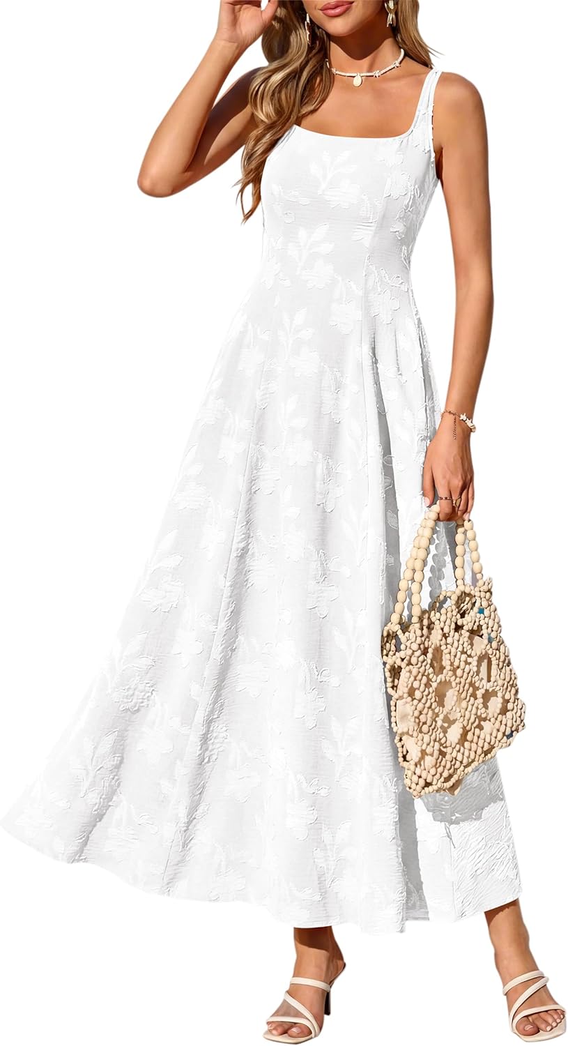 PRETTYGARDEN Womens Summer Dresses 2026 Casual Sleeveless Square Neck Formal Wedding Guest Beach Vacation Boho Maxi Dress