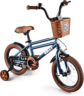 RULLY 12 14 16 Inch Boys' Bike for Kids Ages 2-6, Toddler Bicycle with Training Wheels, Coaster Brake & Handbrake, and Front Basket(Blue Black Green)