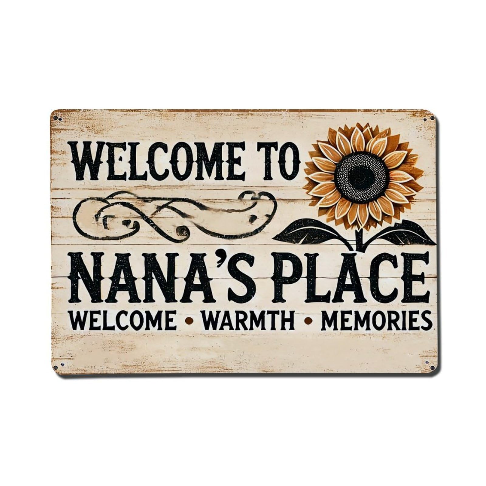 Welcome To Nanas Place Sunflower Retro Metal Tin Sign, Vintage Metal Poster for Home, Gaming Room, Studio Workshop,Bar,Garage Wall Art Decor 8x12 Inch