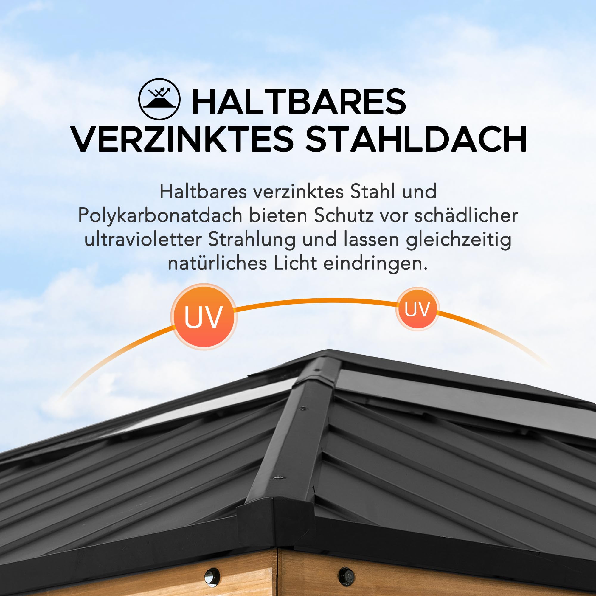SUNJOY 3,3x3,9 m Holzpavillon mit lichtdurchlässigem Dachfenster, Pavillon Holz wasserdicht stabil Winterfest, Hardtop Stahldach, 14 cm Pfosten, Gartenpavillon für Terrasse & Deck