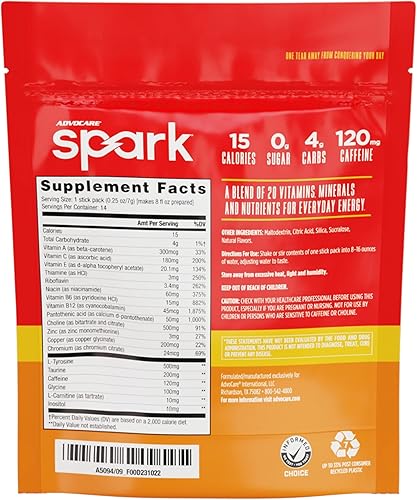 Miniatura 2 de AdvoCare Spark Suplemento de vitaminas y aminoácidos  Mezcla de bebida energética y enfoque  naranja mandarina  Paquete de 14