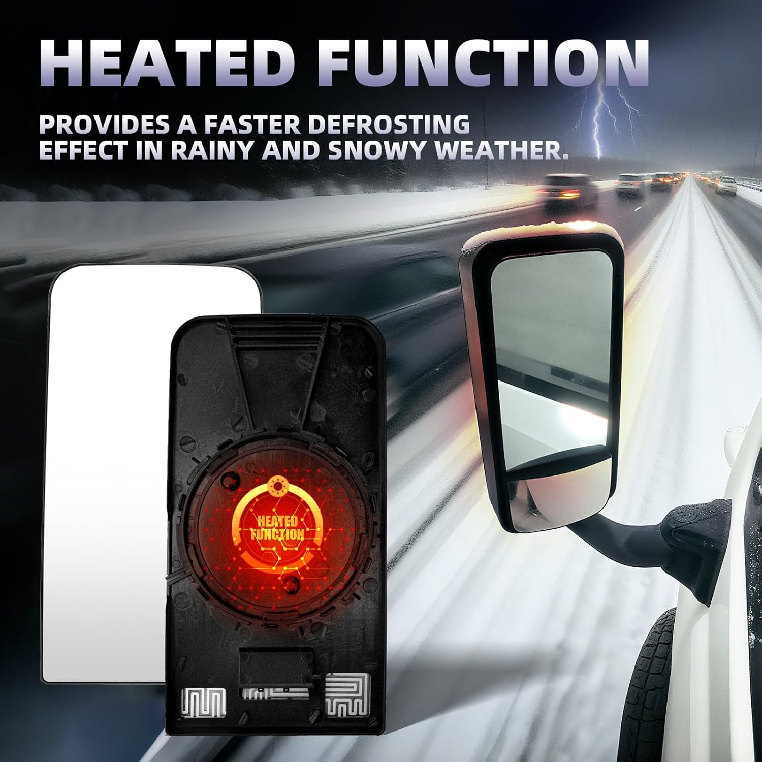 Upper Mirror Glass with Defrost Heat for Freightliner Cascadia, Replacement Main Mirror Glass Heated Flat Mirror for Freightliner Cascadia 2008-2017 Driver Left & Passenger Right Side Universal Side