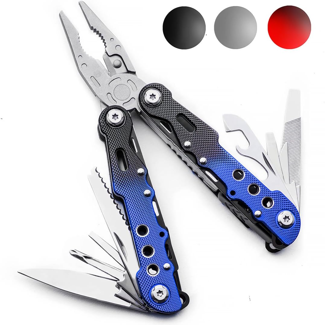 14-in-1 Survival Multi Tool by Thomas Weyker - For Camping, Fishing, Travel, Home - Stainless Steel With Nylon Stealth (Black/Blue)