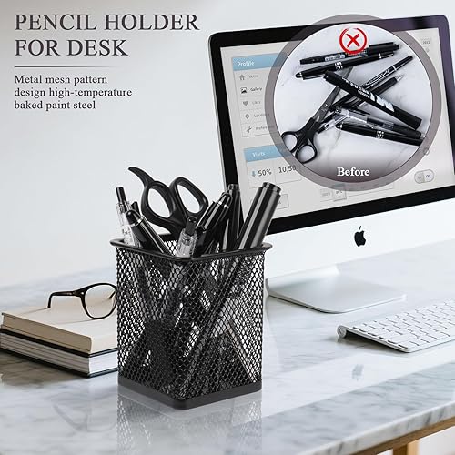 Miniatura 2 de Soporte cuadrado de metal para bolígrafo, paquete de 2 tazas, organizador de bolígrafos de escritorio, ideal para oficina, estudio, herramientas de