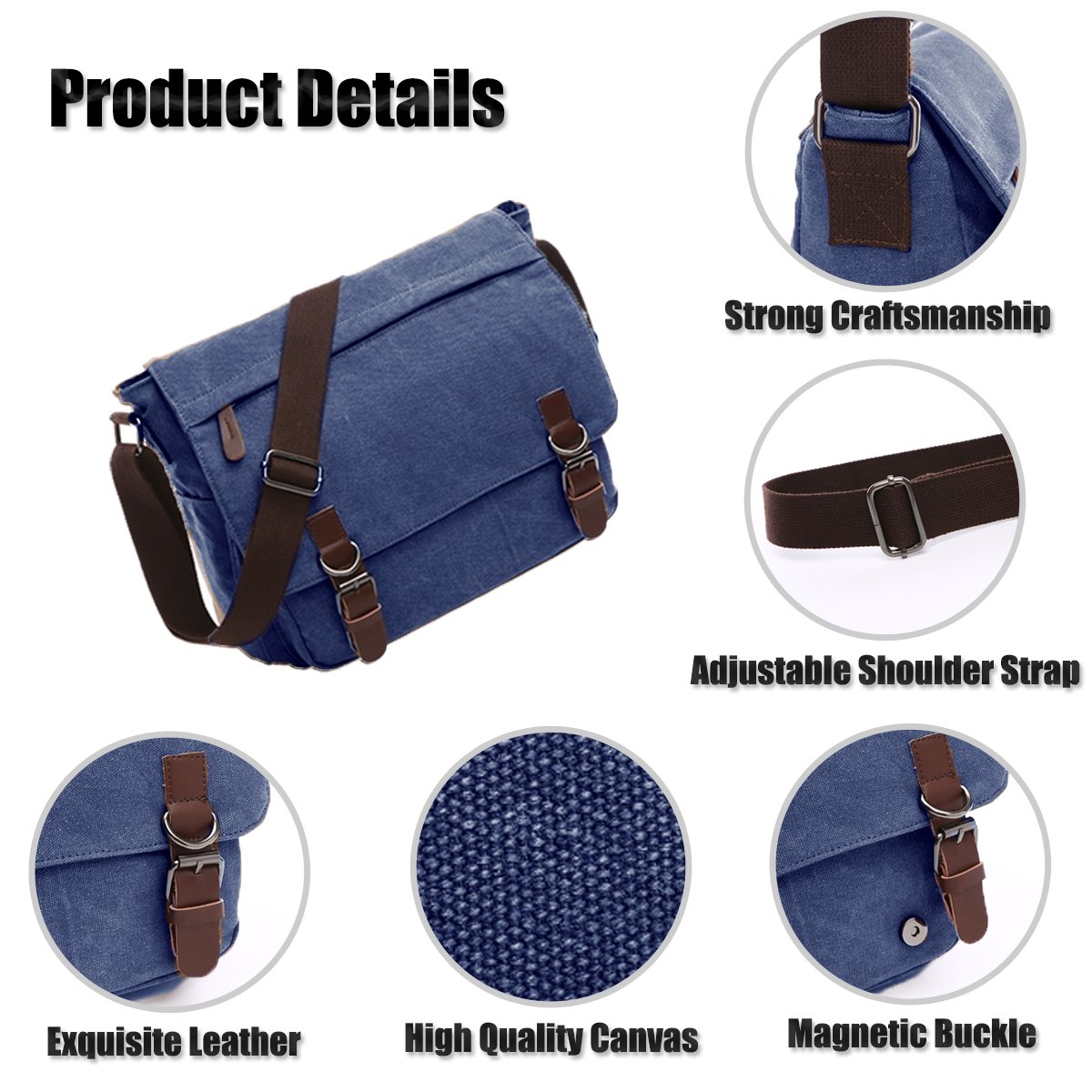 Laptoptas, Schoudertas Voor Heren, 16 Inch Vintage Canvas Tas School En Werk Meerdere Vakken 600016858