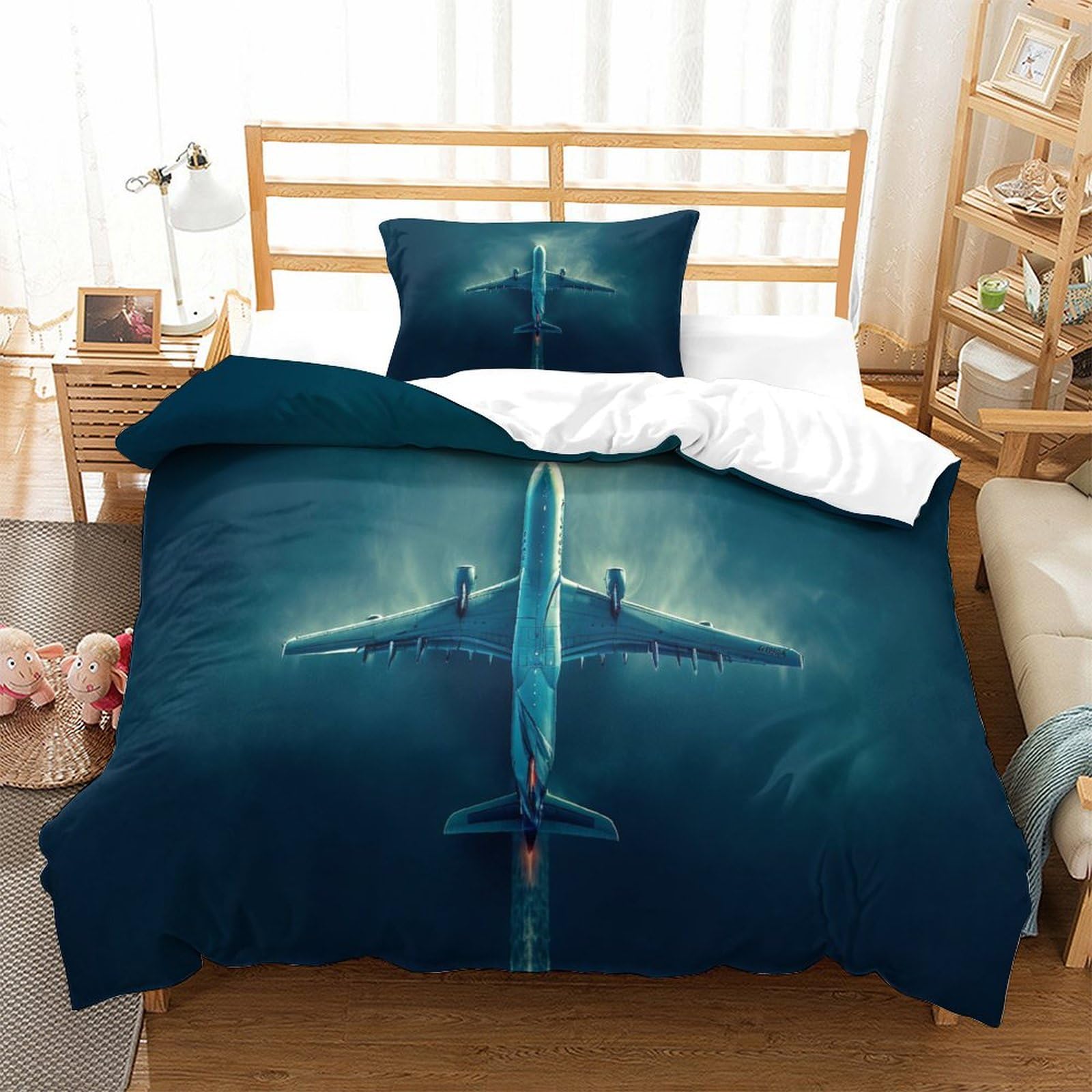 P1s9u7w5y Aircraft-2 Aviation Inspired 3D Printed Microfiber Plane Design Duvet Cover Set 3Pcs Bedding Set Single（135X200cm）