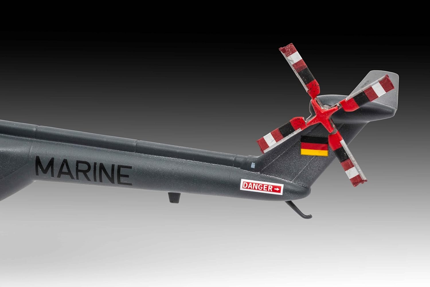 Rear view of the Revell Westland Lynx helicopter tail rotor