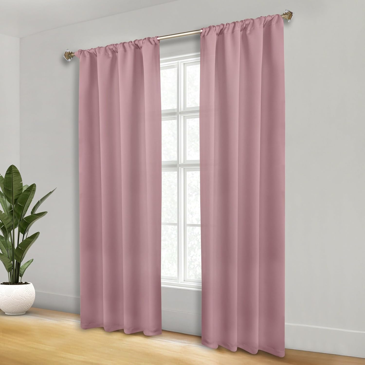 Classic Blackout Curtains, Rod Pocket, Room Darkening, Bedroom, Drapes, Living Room Window Accents, Sun Blocking, Thermal, 2 Pack, Solid Blackout Curtains, Set of 2, 36" x 63", Mauve Chalk