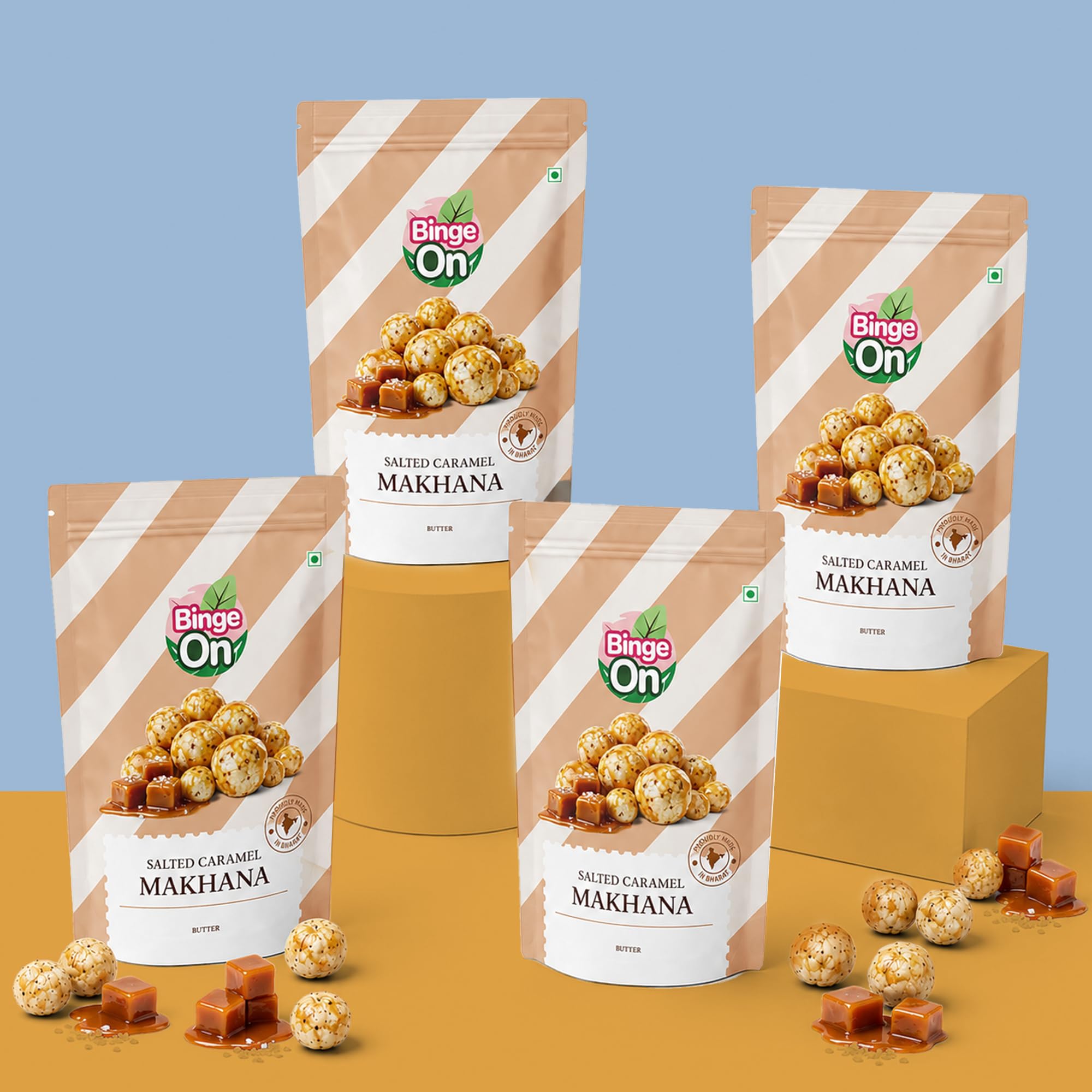 Binge On Salted Caramel Ghee Roasted Gourmet Makhana - Premium Fox Nuts Snack - Protein & Fiber Rich - Healthy Roasted Snack - 45g (Pack 4)-image-13