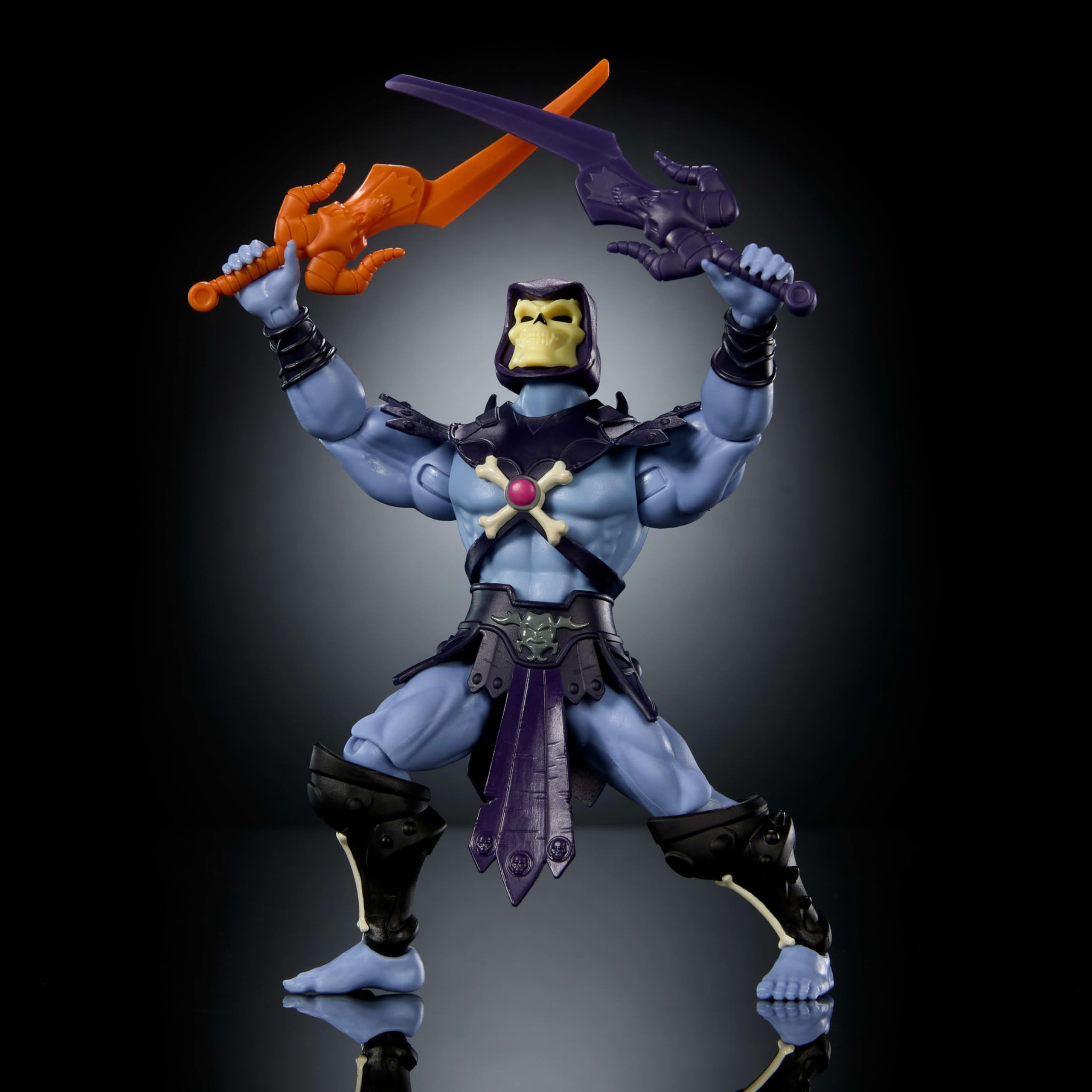 Masters of the Universe Origins 200X Skeletor figurka 14 cm | MOTU Cartoon Collection, czarny charakter z kreskówki z lat 80., szczegółowy design z peleryną, kosturem i 2 mieczami, JHJ97