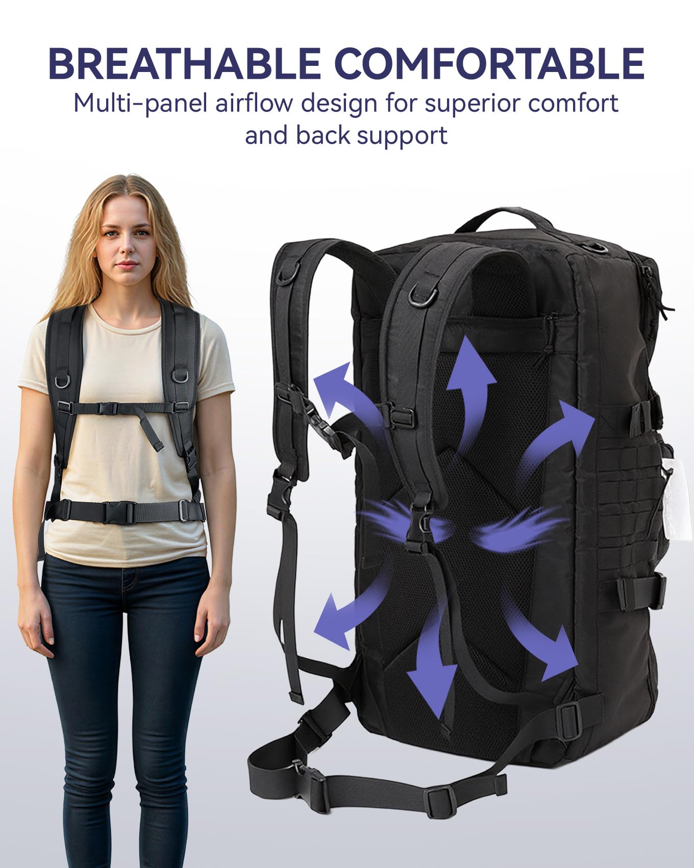 Arxus Taktischer Rucksack 60L Große Reiserucksack Herren Damen Reisetasche | Luggage Handgepäck Tasche, Multifunktions Wanderrucksack Handtasche Crossbody Bag, Sporttasche für Wander Trekking Camping