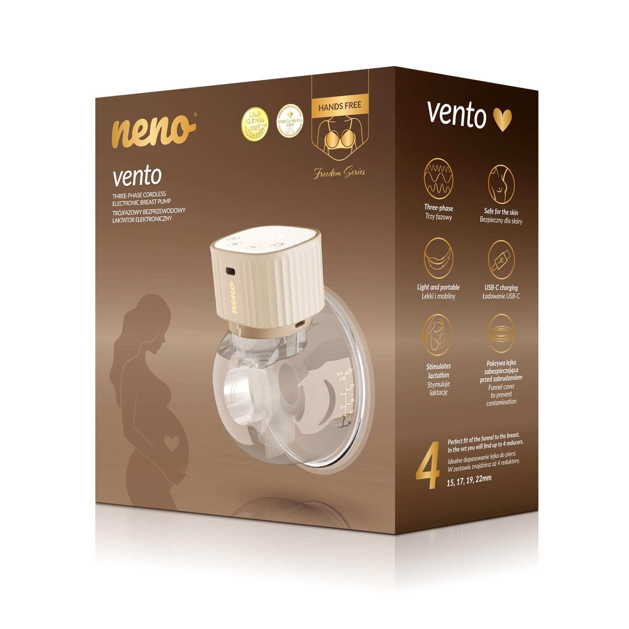 Neno Vento Milchpumpe Elektrisch Freihändig - Elektrische Milch Pumpe Handsfree - Breast Pump Electric - Dreiphasen Abpumpen Muttermilch - 9 Saugstufen - BPA-frei- Schnelles USB-C-Laden
