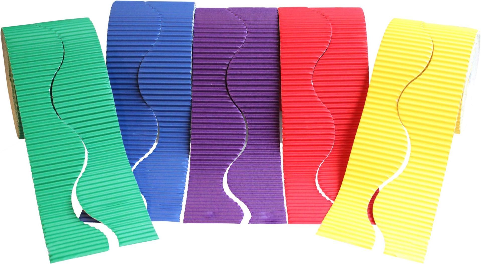 Bright Ideas Corrugated Border Rolls for School Displays, Assortment, 5 Pack, 57mm x 5m (10m When Split), BI7861