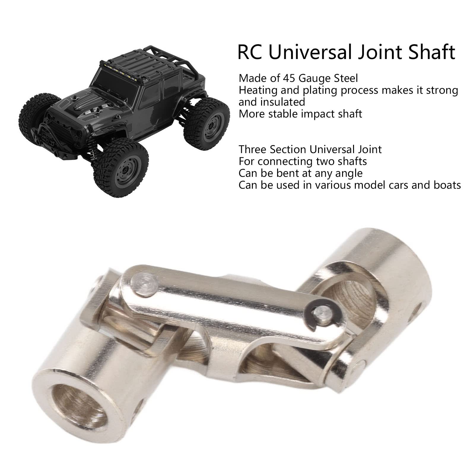 Eje de junta universal RC de 8 mm a 8 mm, acoplamiento de acero giratorio de 3 secciones, conector de dirección flexible para coche y barco RC, incluye tornillos de fijación y