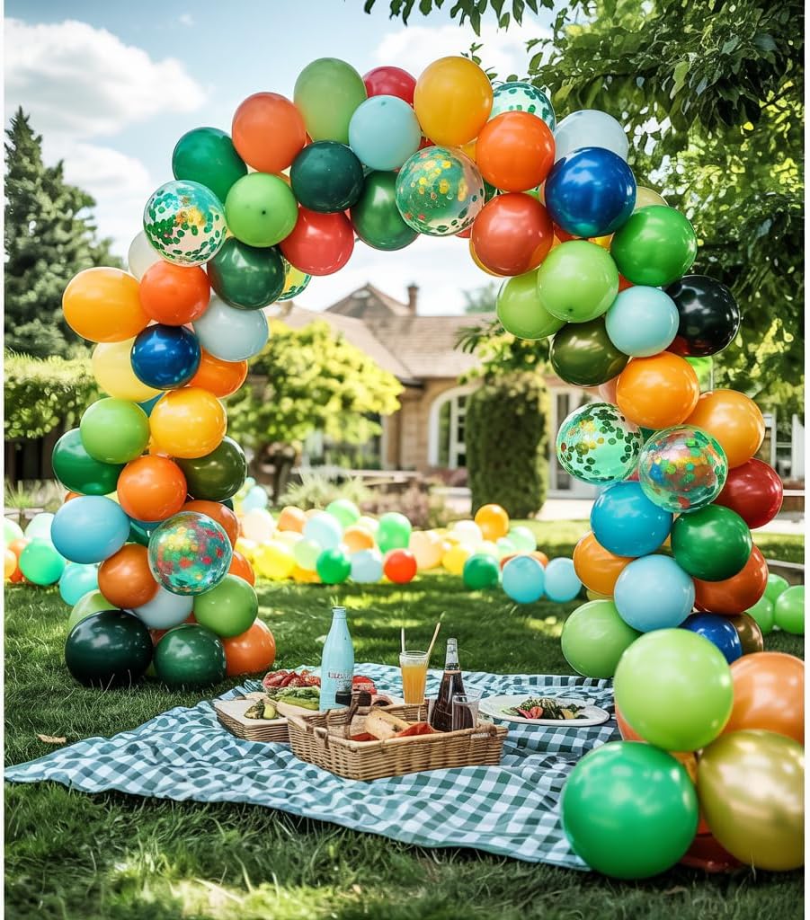 Dinosaur Balloons, 12 Inch Dark Green Teal and Orange Balloons, Metallic Gold Fruit Green Gold Confetti Balloon with Ribbons for Boys Baby Shower Jungle Safari Birthday Party Decorations - Image 6