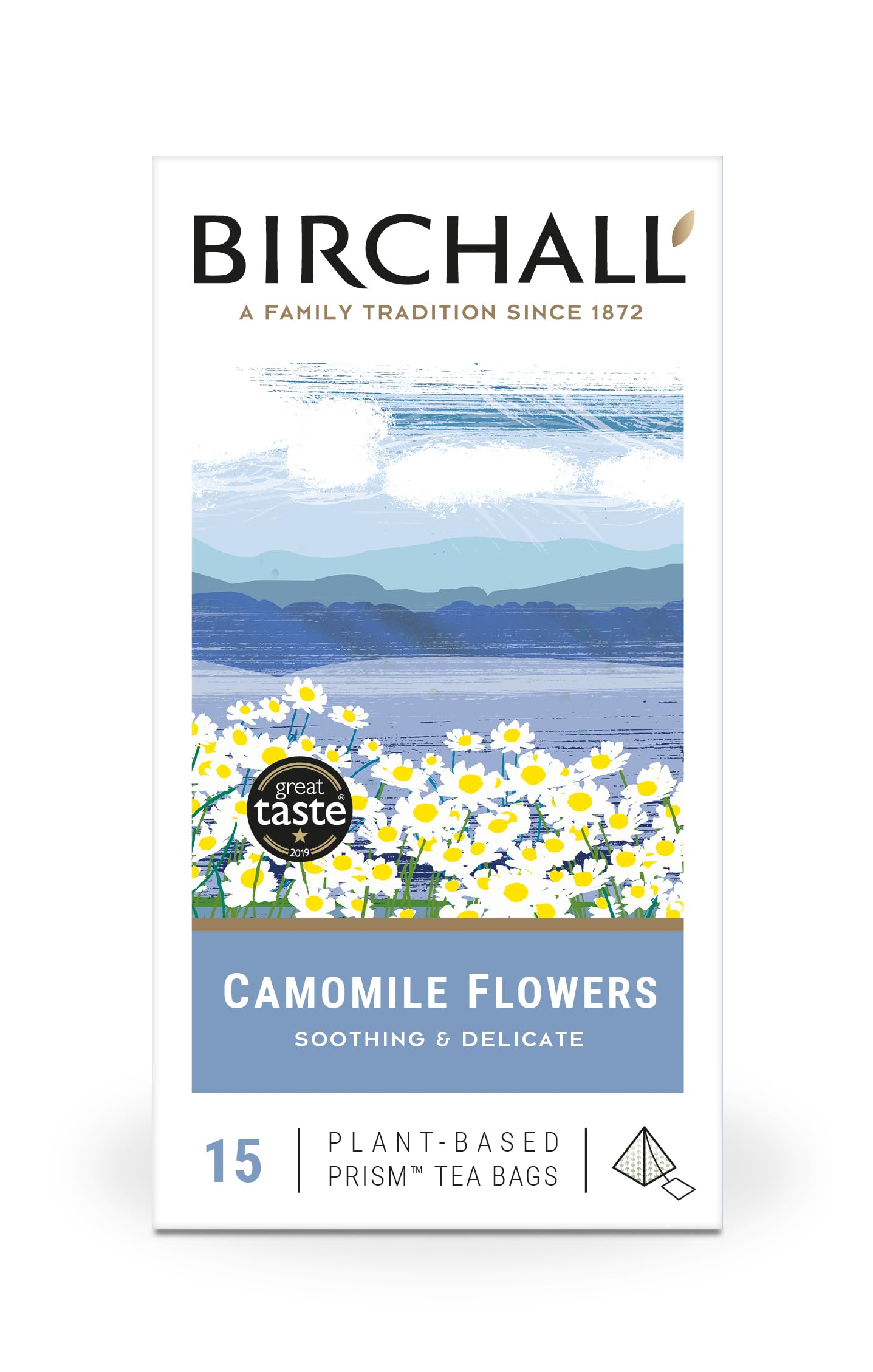 Birchall Tea Bags, Camomile Tea Gift Set, Caffeine Free Tea Bursting with Full Flavour, Perfect Vegan Gifts, 15 Plant-Based Prism Tea Bags