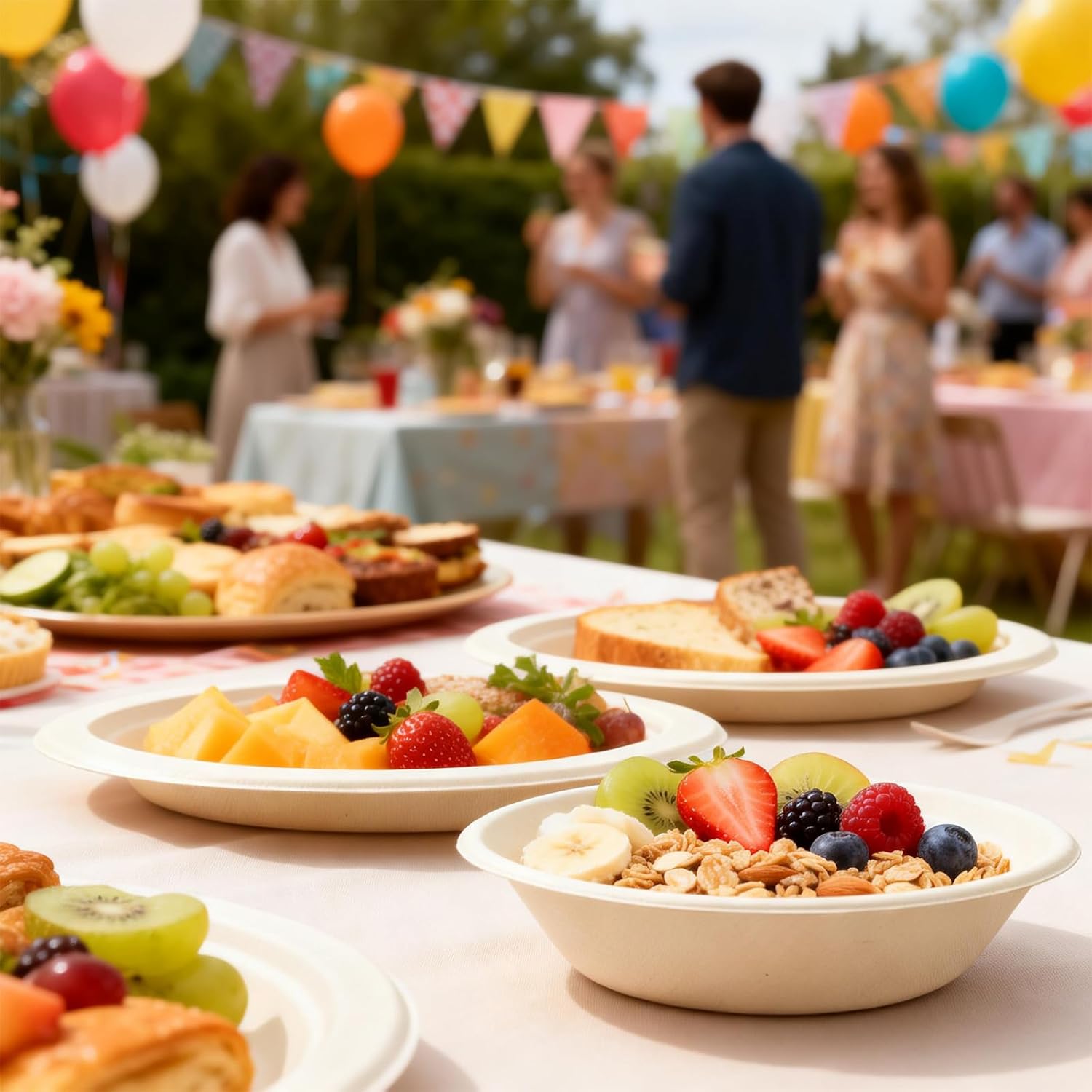 300Pcs Disposable Paper Plates and bowls Set, Compostable Sugarcane Utensils Eco Friendly Dinnerware Set Include Biodegradable Plates bowls, Forks, Knives and Spoons for Party Camping 50 People