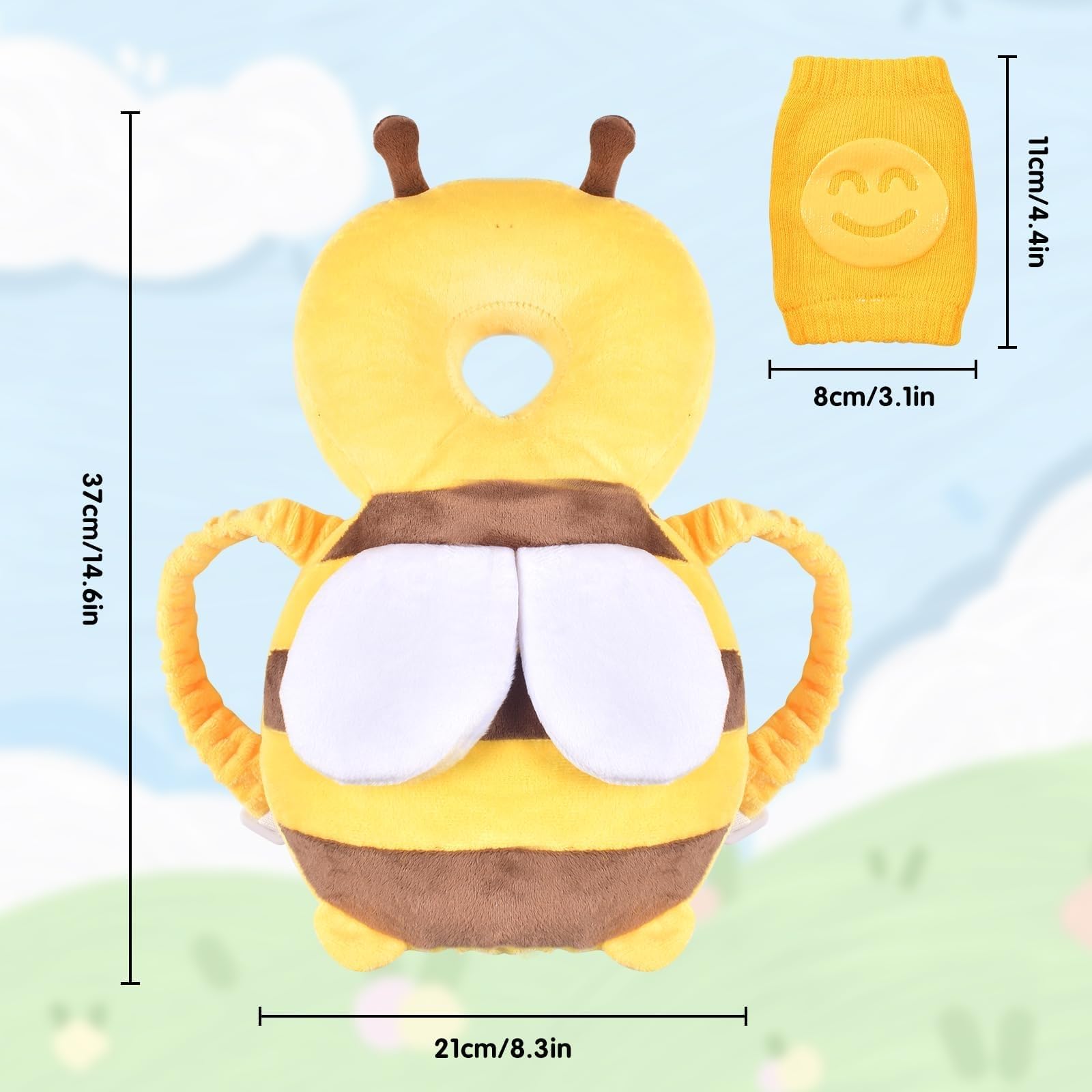 Protector de cabeza y mochila para gatear, cojín de seguridad y almohadillas de seguridad para niños de 4 a 24 meses