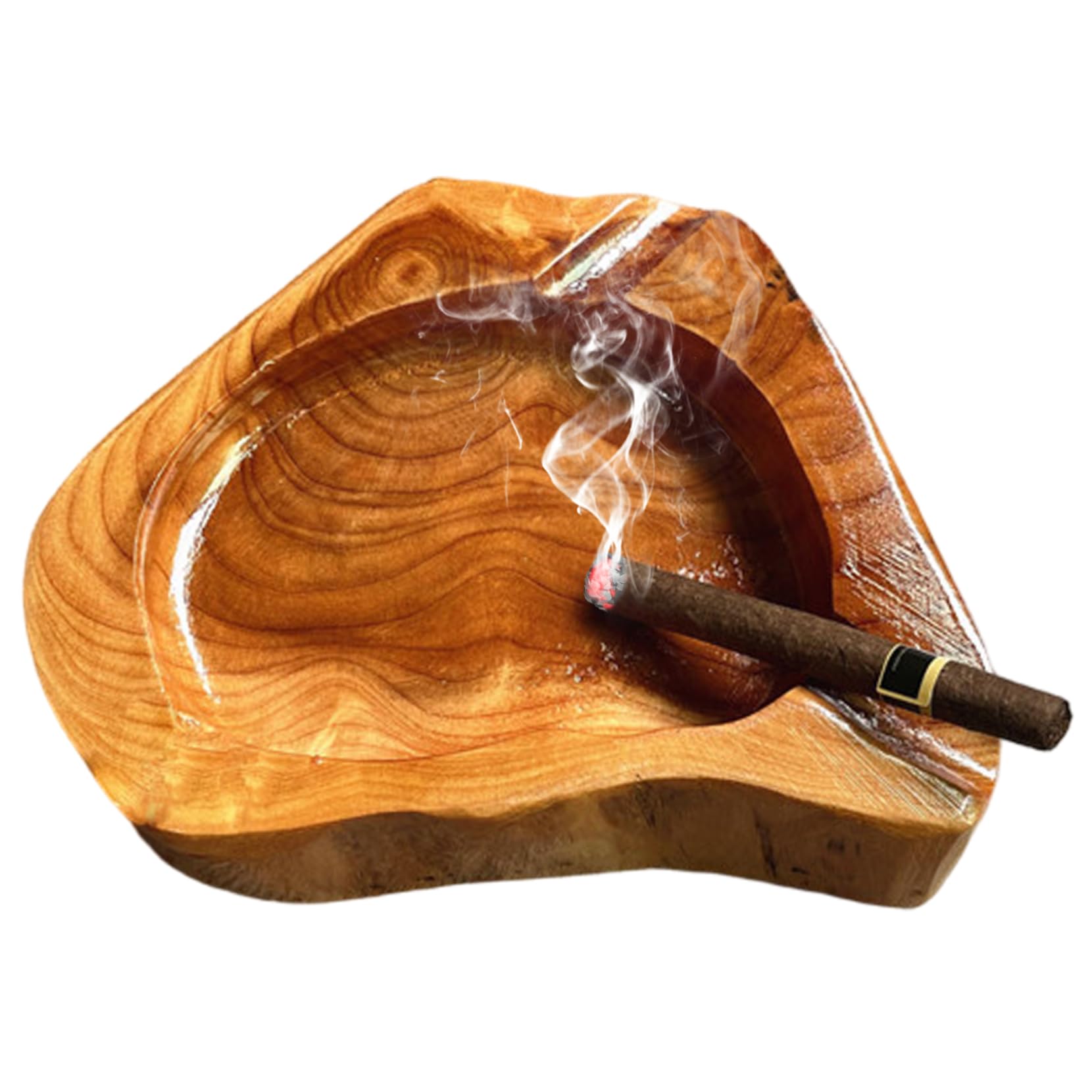 Imooreshine Cigar Ashtrays Wooden Cigar Ashtrays for Outdoors with 2 Slots Holder Different Shapes Ashtray for Smokers Men (Random Style)