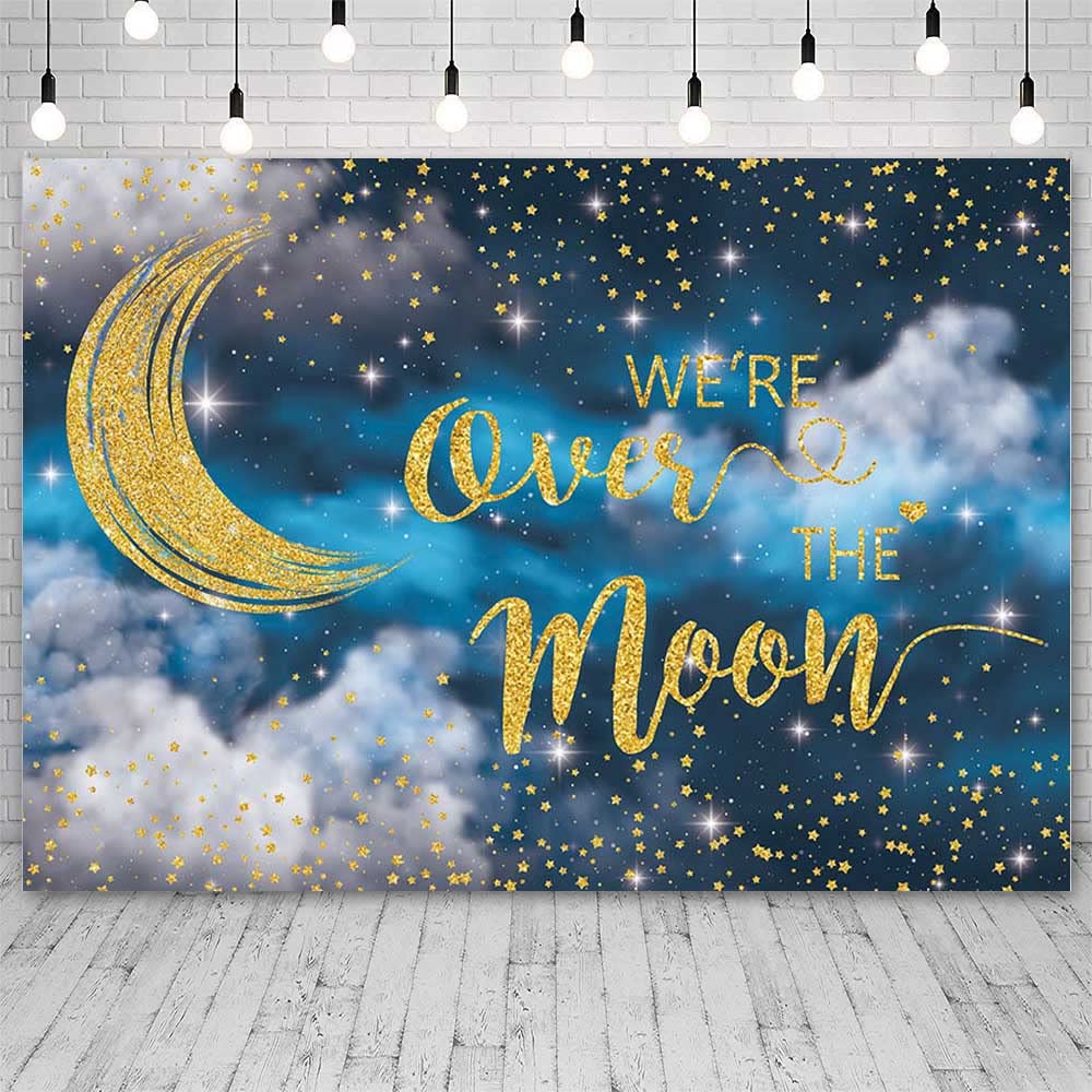 SENDY 7x5ft We are Over The Moon Baby Shower Backdrop Twinkle Twinkle Little Star Baby Shower Photography Background Moon and Stars Blue Baby Shower Party Decorations Banner Supplies