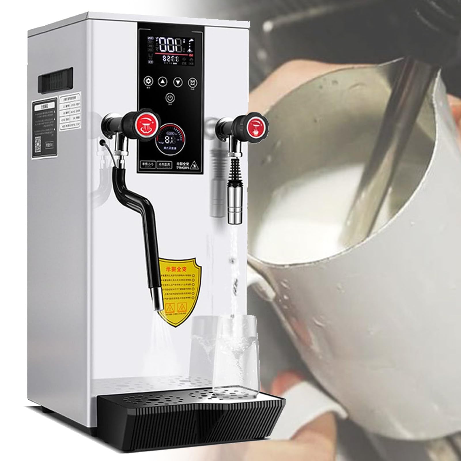 Espumador de leche eléctrico multiusos de 12 l, 220 V, con pantalla LED, para cafeterías (blanco)