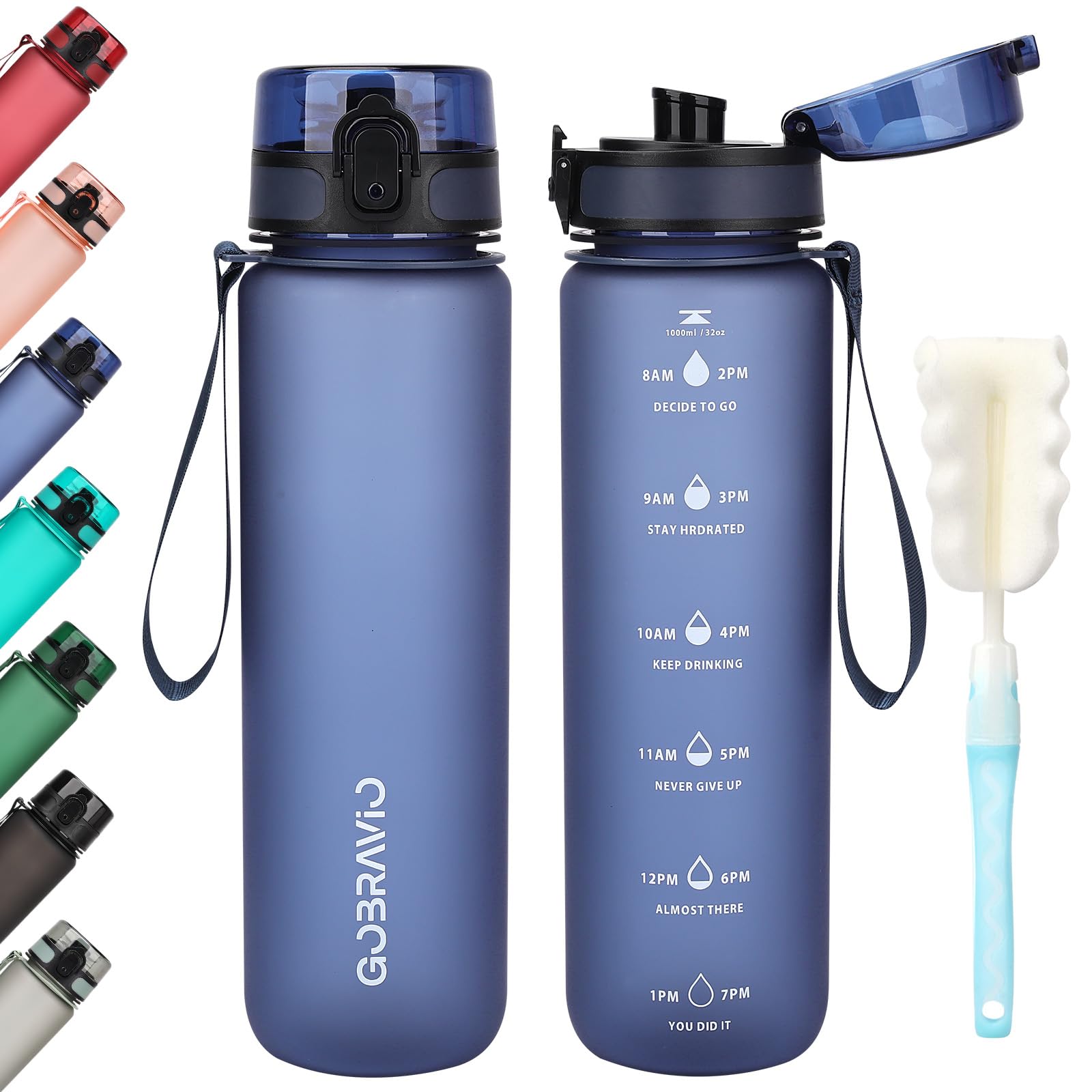 GobravioWater Bottle 1l, Drinking Bottle BPA Free, Sports Bottle Leakproof Dishwasher Safe Water Bottle for Teenager, Adult, Sports, Hiking, Gym, Outdoor, School & Office
