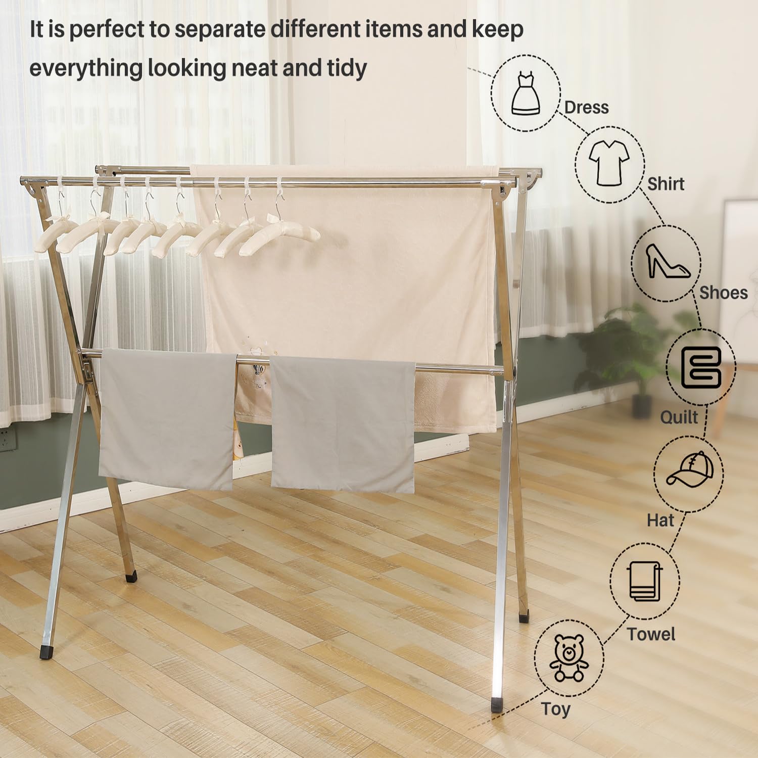 Clothes Drying Rack Bamboo Foldable Space Saver For Indoor