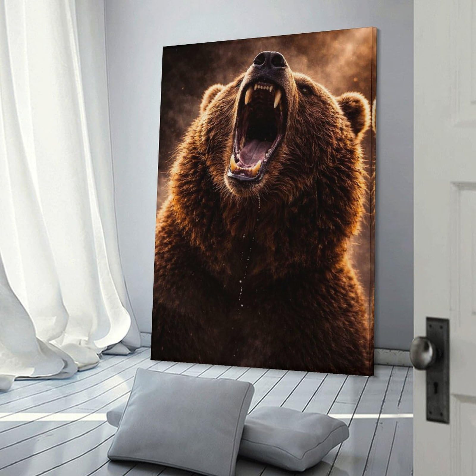 Decorative Wall Artwork Roaring Grizzly Bear Close-Up, 20x30inch(50x75cm), for Home, Office, Studio Or Guest Room, A Flexible Wall Accent for Shared Spaces