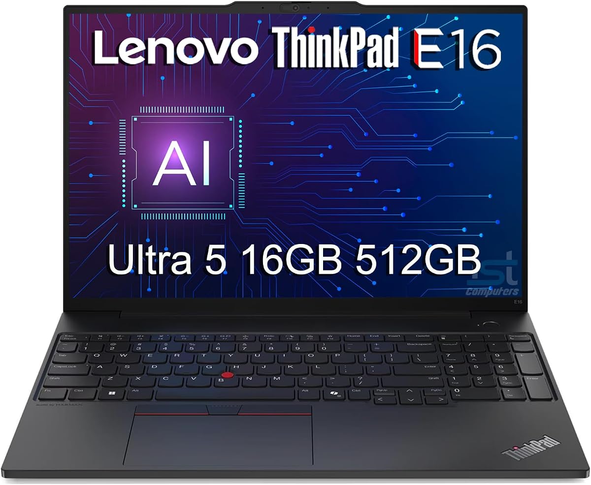 Lenovo ThinkPad E16, 16" FHD+ Laptop, Ultra 5 125U, 16GB DDR5, 512GB SSD | Business AI PC Laptop, Anti-Glare, Intel 12-Core, Numeric Keypad, Thunderbolt 4, Rapid Charge, Ethernet, Win 11 Pro w/Copilot