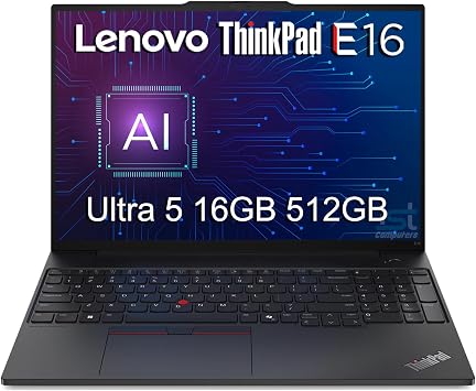 Lenovo ThinkPad E16 Business AI PC Laptop 16" FHD+ Anti-Glare, Intel 12-Core Ultra 5 125U > i7-1355U, 16GB DDR5, 512GB SSD, Thunderbolt 4, Webcam, Ethernet, Numeric Keypad, Win 11 Pro w/ Copilot