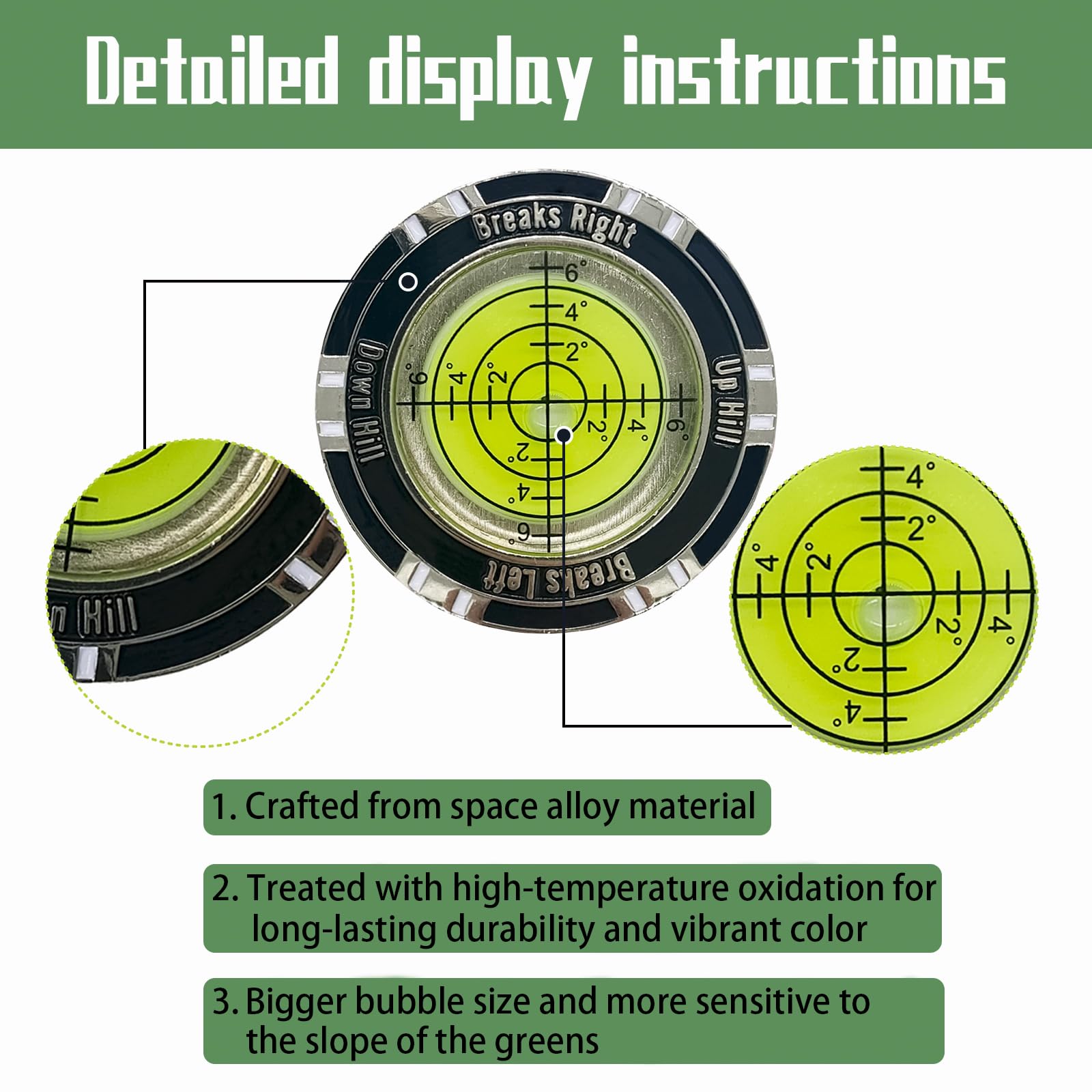 TAPHET Golf Putter Green Readers.Zinc Alloy Round Bubble Level.Precision Reading Aid for Accurate Measurement of Green Slope Putter Aids Golf Accessories Gifts for Men and Women. (Red)