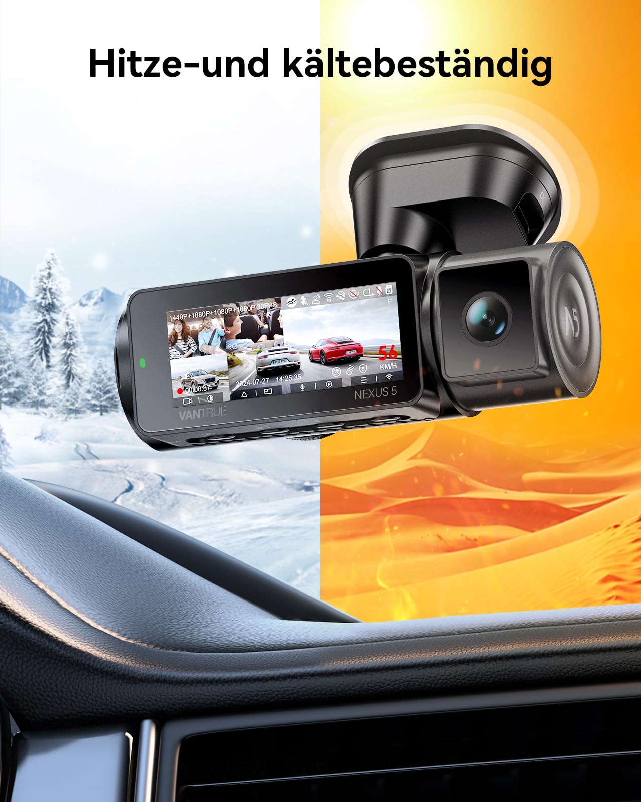 VANTRUE Uchwyt na naklejki GPS do kamery rozdzielczej N5/N4Pro z przyłączem USB-C na przednią szybę, odbiornik GPS (prędkość, pozycja, trasa), odpowiedni do systemów Windows i Mac