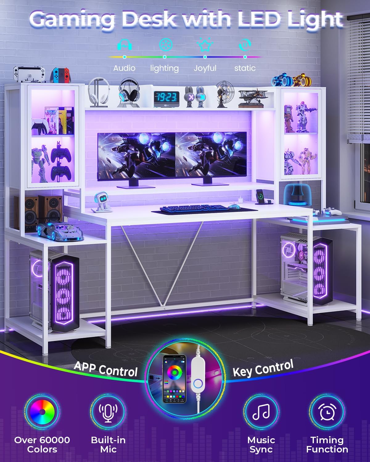 SEDETA Gaming Desk with LED lights illuminated in various colors.