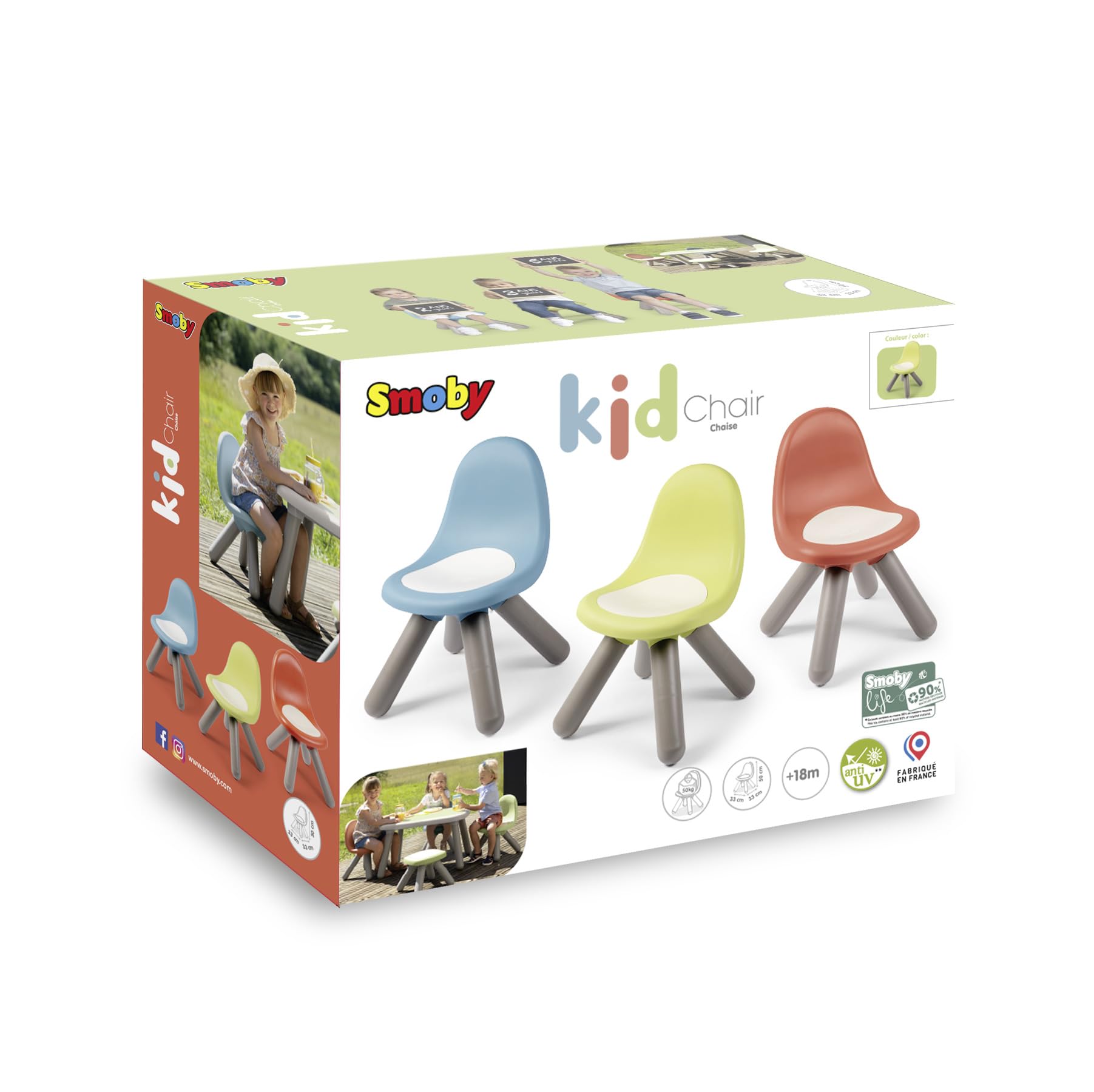 Smoby - Sedia Verde Smoby Life Kid, plastica riciclata, rispetto ambiente, per bambini dai 18 mesi, portata max 50 Kg, 7600880120