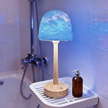 Waterproof Bathroom Lamp with 16 Color Ocean Wave Projector, Rechargeable Shower Light with Touch & Remote Control, Cordless Light for Inside Shower/Bathtub Natural Wood Color