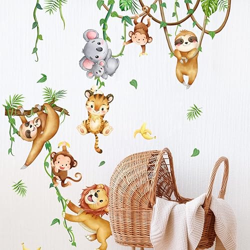 Miniatura 3 de Runtoo Calcomanías de pared de animales de selva, mono, koala, león, arte de pared para guardería, dormitorio de niños, decoración del hogar