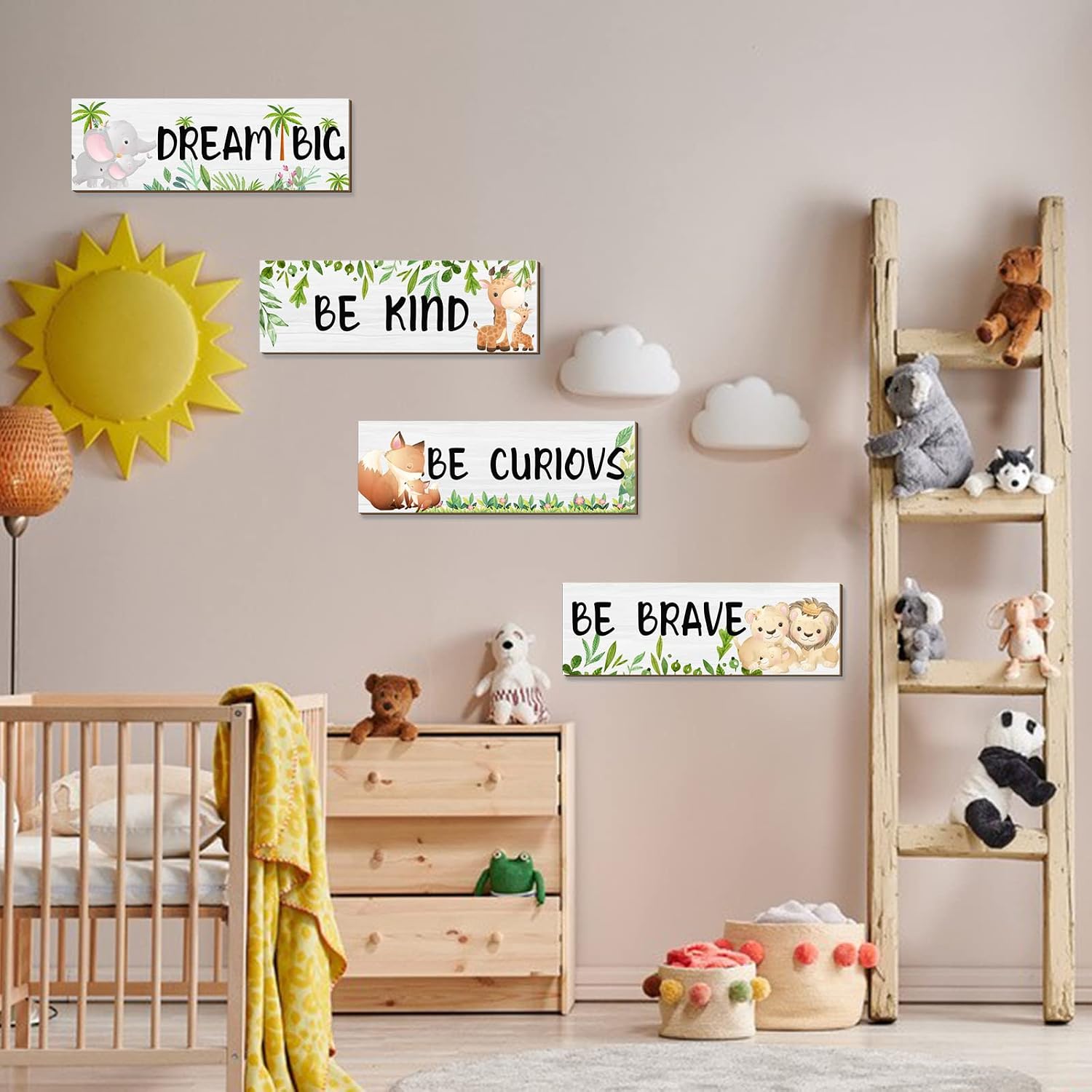 4 Pieces Woodland Animal Wall Art - Boys & Girls Room Wall Decor, Motivational Quote Wood Signs for Kids & Toddler Room"(Animal)
