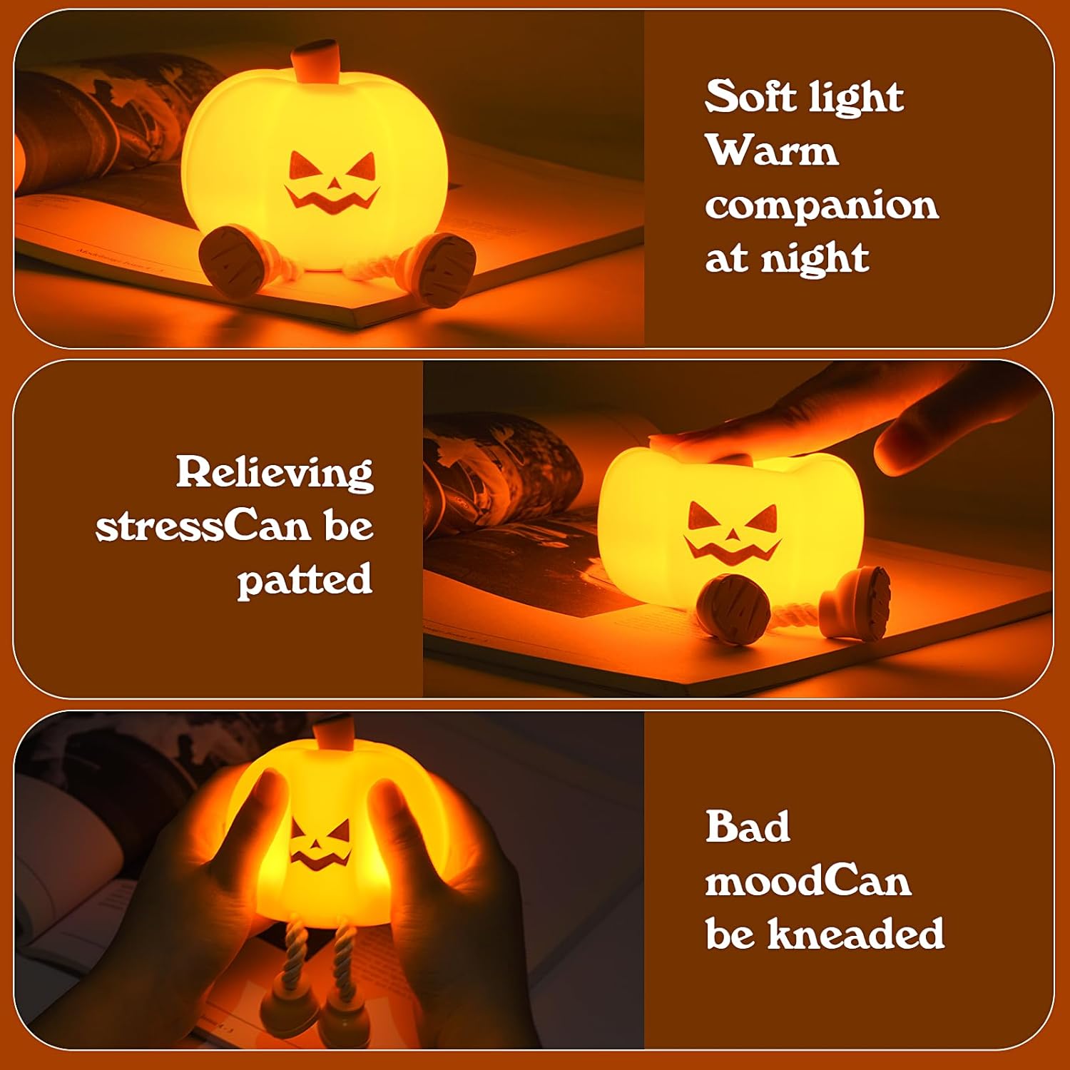 Dylviw Pumpkin Night Light, Cute LED Lamp, Silicone Dimmable Nursery Nightlight for Kids, Silicone Rechargeable Bedside Touch Lamp, Funny Office Desk and Halloween Decor for Woman and Kids
