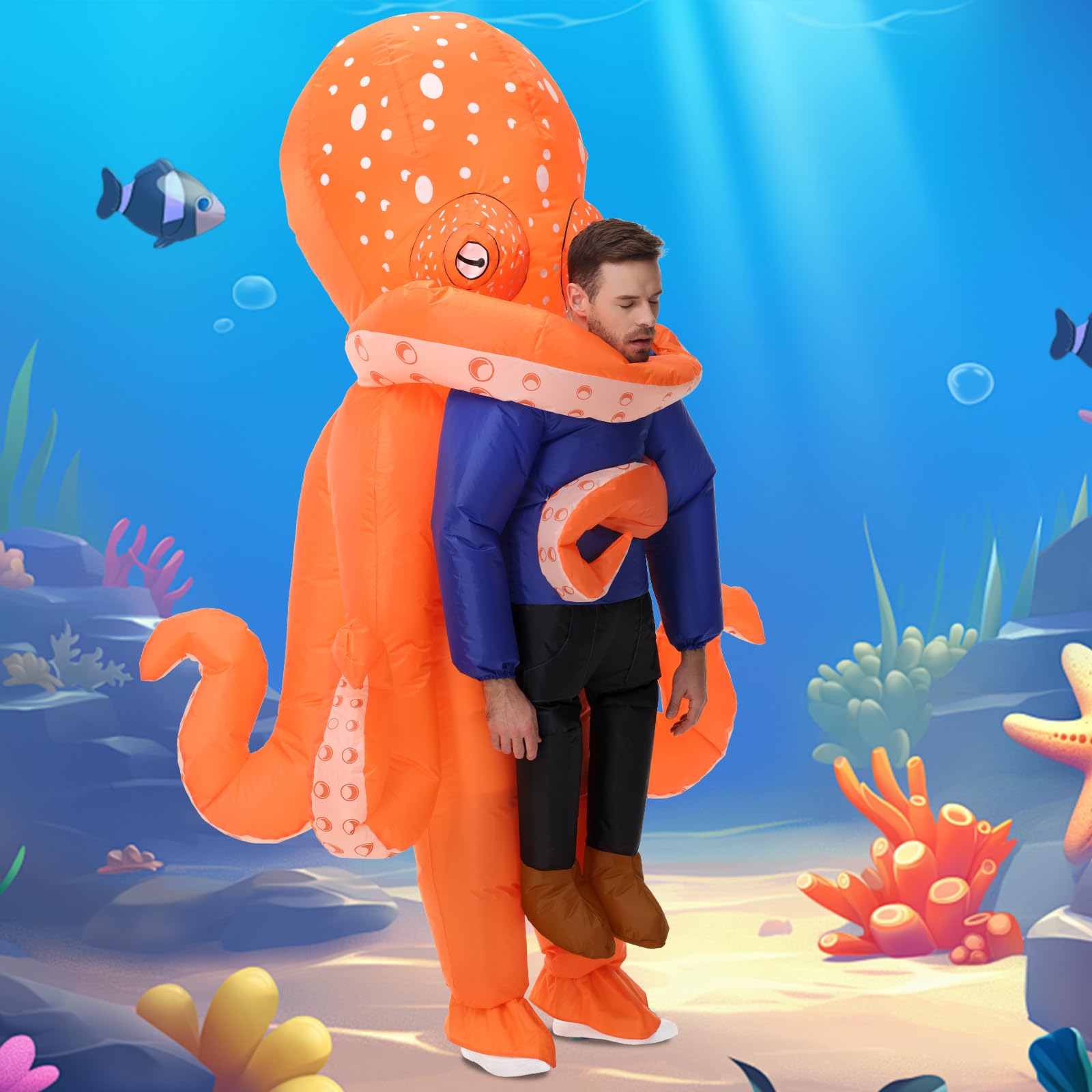 Poptrend Inflatable Octopus Costume for Adult Inflatable Blow up Costumes Octopus Halloween Costumes Men Women Funny Fancy Dress Party (Adult) - Image 4