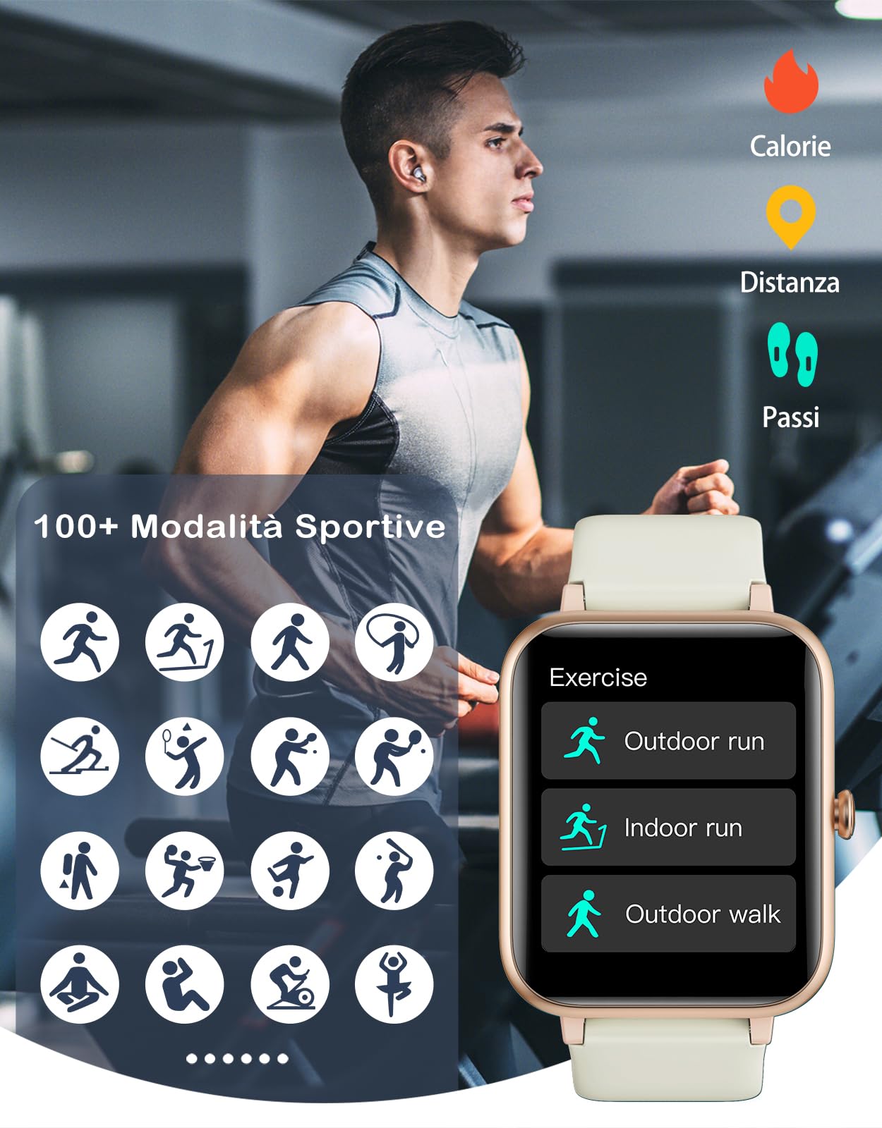 GRV Smartwatch Uomo Donna Bluetooth Chiamate Notifiche Orologio Pedometro Cardiofrequenzimetro Saturazione di Ossigeno Fitness Tracker Monitoraggio del Sonno Sveglia per Android iOS Galassia