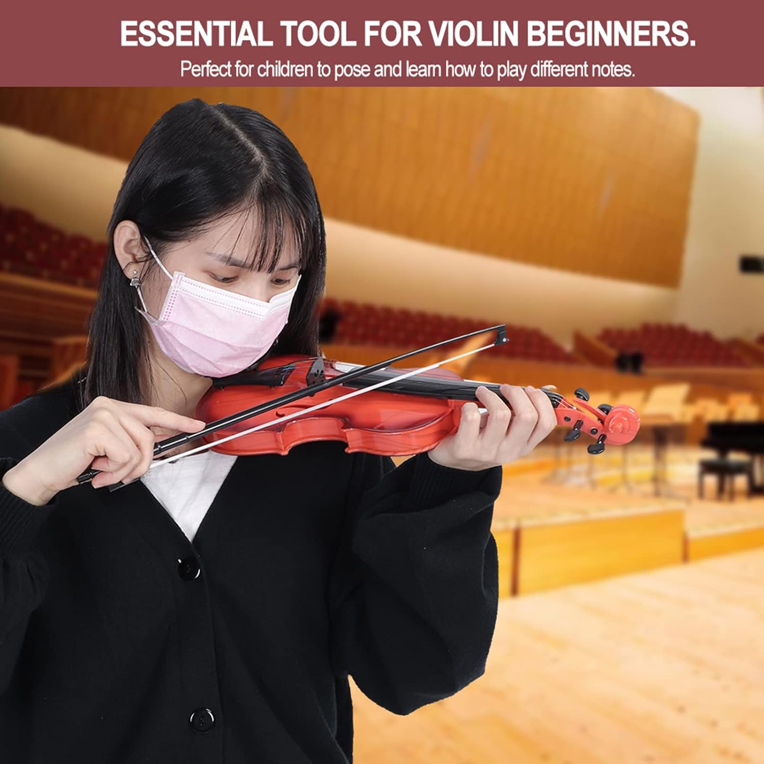 FOSA Simulated Violin Toy with String, Kid Acoustic Violin for Musical Beginner, Light Brown